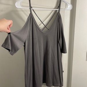 Peekaboo shoulder Flowey tank top with Kris Kross design on the back